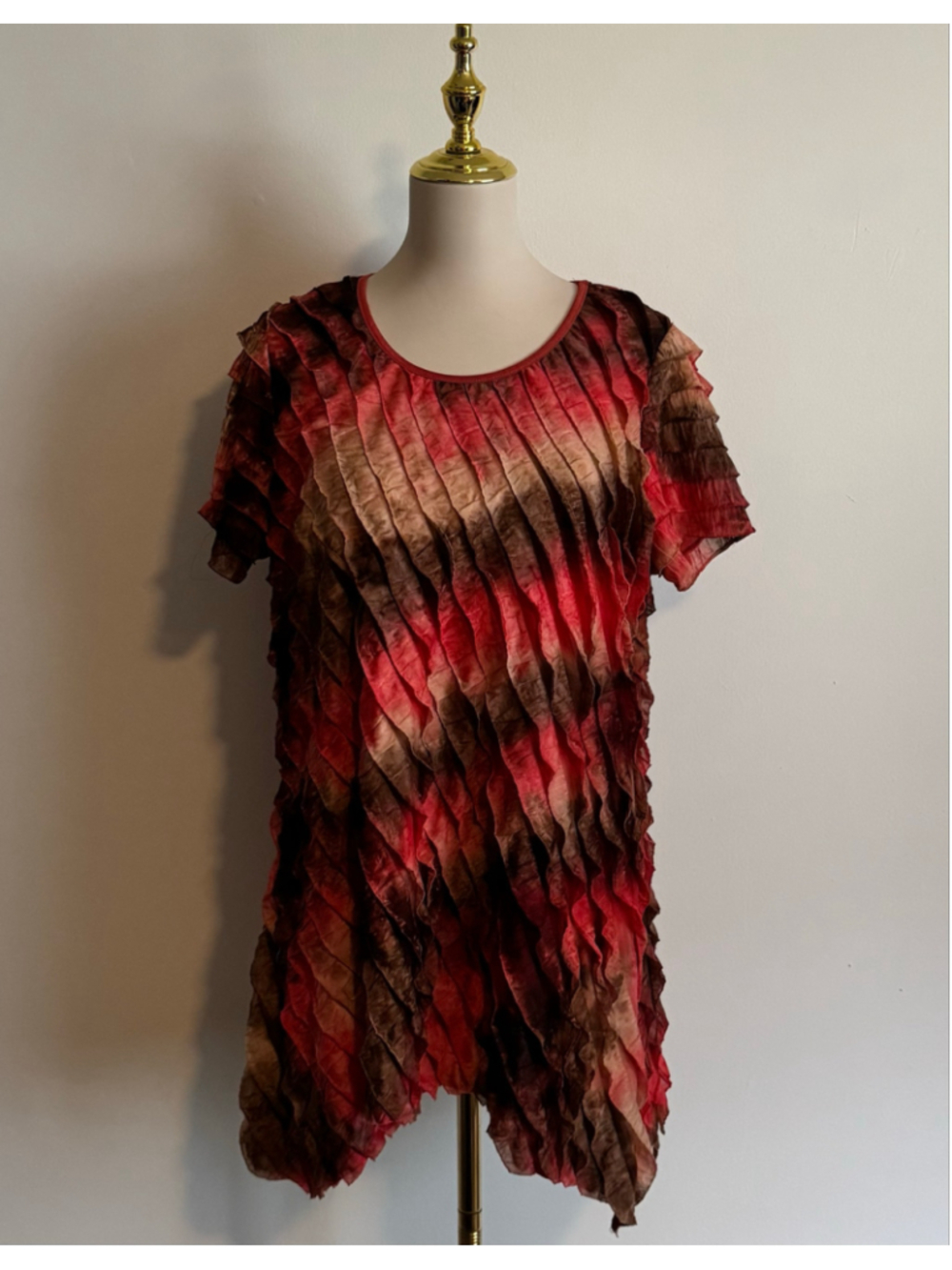 Women's Notations Blouse 1X Red Brown Textured Short Sleeve Top